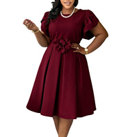 Vestidos de Verano Modernos C8657 para Mujer, Vestido Casual de Oficina con Cuello Redondo y Mangas Abullonadas, Vestidos Africanos Elegantes para Mujer con Flores