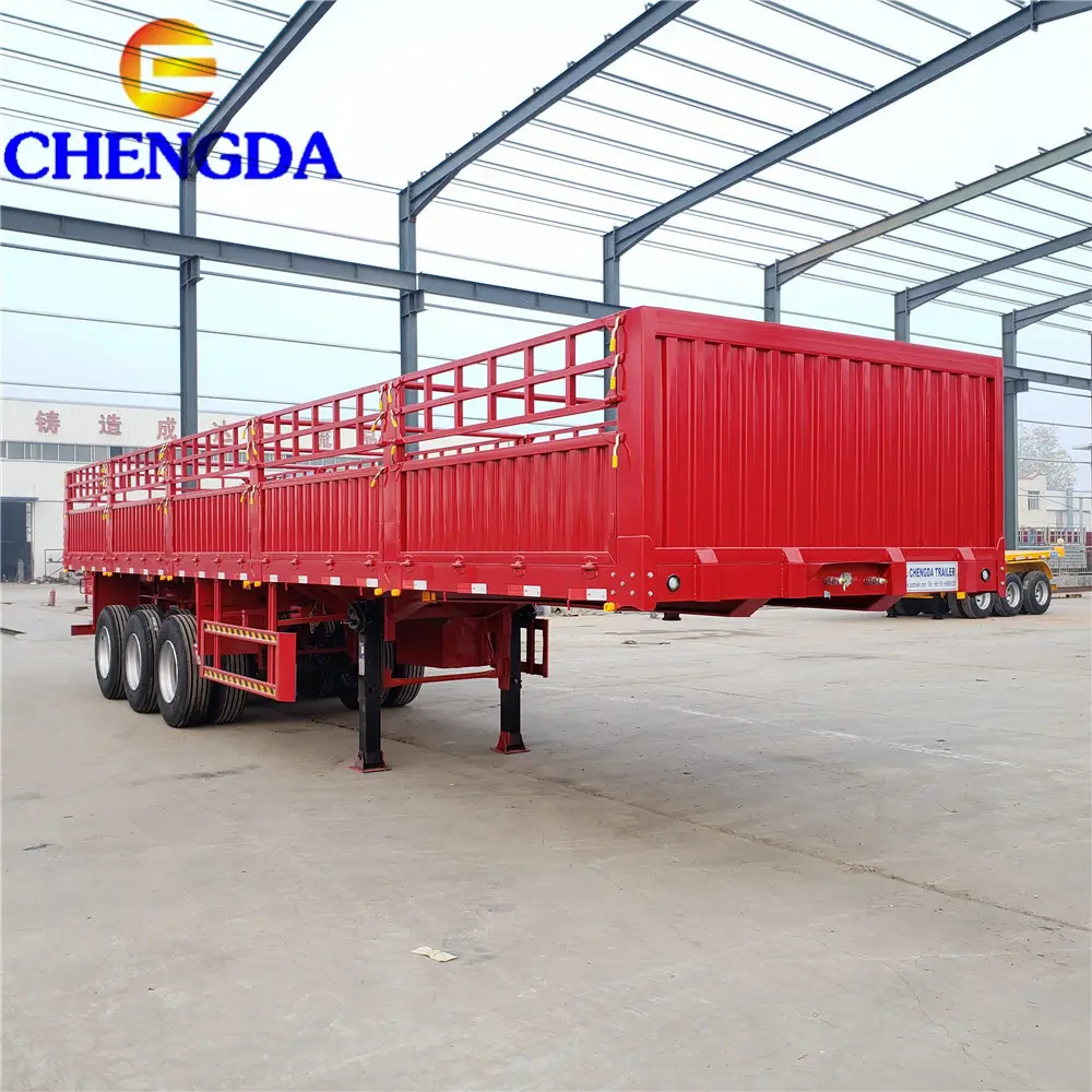 Chengda נמוך מחיר משמש 3 סרן 50 טון צד קיר גדר תיבת Stake מטען משאית קרוואן למחצה