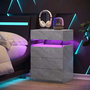 Nightstand With <b>LED</b> Lights 4 Drawers Modern Style Grey <b>Bedside</b> <b>Table</b> - Product Image 2