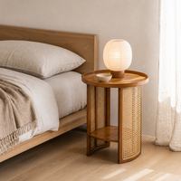 Japanischer Minimalistischer Moderner Bambus-Couchtisch mit Stauraum Rundes Design für Wohnzimmer und Heimbüro