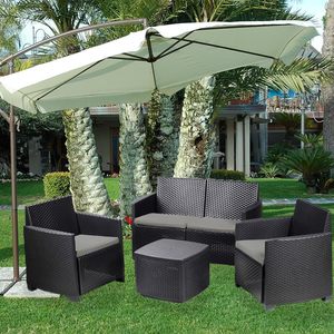 Set Lounge da Giardino e Terrazzo per 4 Persone, Divano in Rattan Antracite, 2 Poltrone, Tavolino da Caffè, Arredamento da Esterno per Patio - Product Image 6