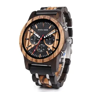 DODO DEER Uhr OEM Style Hand craft Reloj New Großhandel Custom ized Herren Sport Luxus Alarm De Hombre Handgelenk Ebenholz Holz Logo Quarz