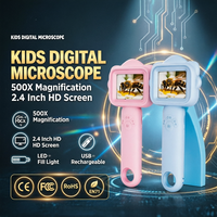 Handheld Kids Digital Microscope 2MP 500X Magnification 2 Inch IPS Color Screen LED Light Educational Science Toy Gift