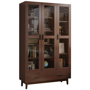 Shulin Furniture <b>Solid</b> <b>Wood</b> <b>Bookcase</b> With Glass Doors Modern Minimalist Style Study Storage Cabinet For Home Office - Product Image 5