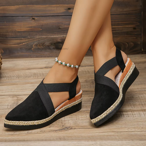 Sandales tendance coréennes à talon compensé et bout pointu en daim pour femme, semelle épaisse en caoutchouc, idéales pour l'été - Product Image 4