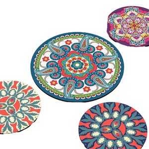 Custom Record <b>Vinyl</b> Drink <b>Coasters</b> PU Leather Cup Mat Oriental Design Vintage 5mm Thick Round 220mm Diameter - Product Image 1