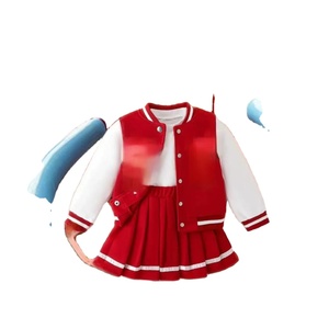 Set di abbigliamento autunnale per bambine 2024 direttamente in fabbrica-giacca Casual con lettere di cotone e gonna a pieghe! - Product Image 1