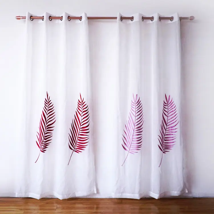 White modern large leaf pattern embroidery sheer curtains cortinas for the living room
