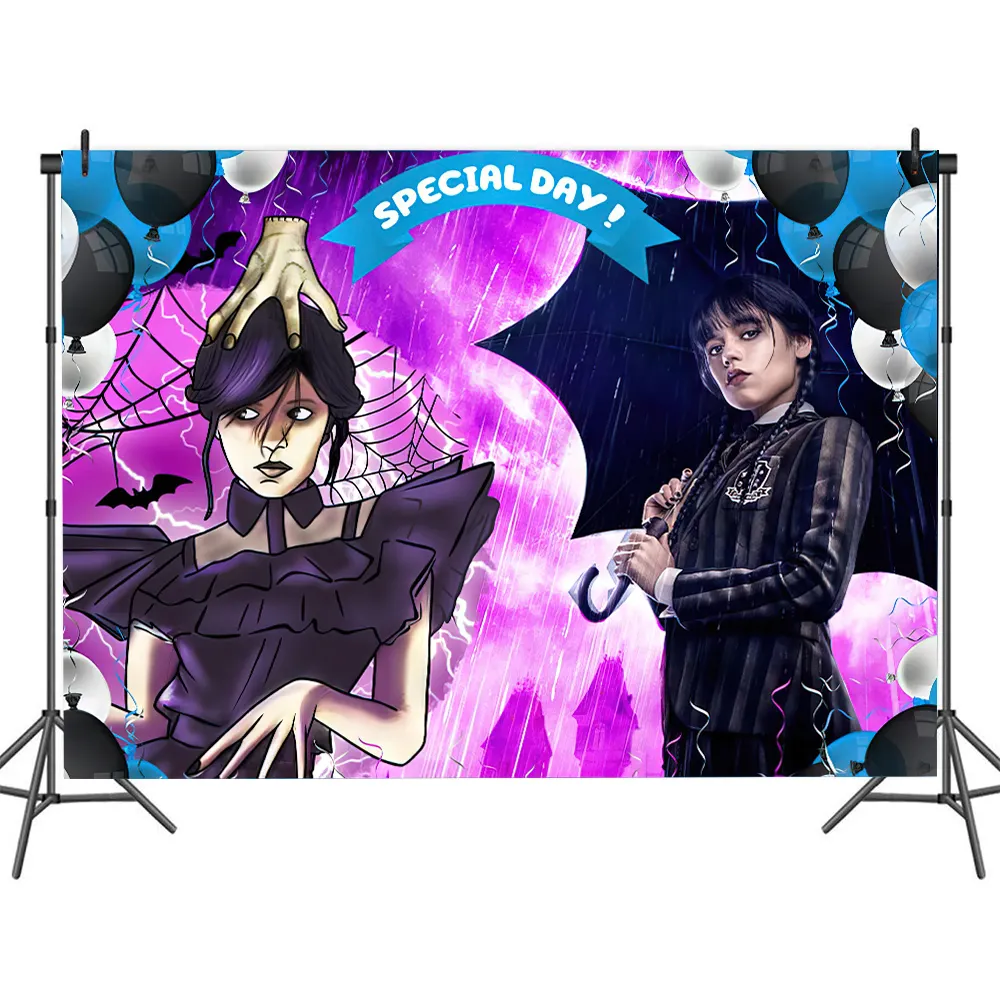 Wednesday Addams Family Background Kids Birthday Party Hand Dance Movie Photography Backrdop Decoration Banner Customize
