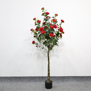 Luxury Artificial Camellia Flower <b>Tree</b> with Natural Trunk Home Wedding Decor - Product Image 2