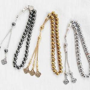 Tasbih de 33 Cuentas de 8mm, Color Negro Metálico, Plateado y Dorado, Regalo Étnico Árabe, Pulsera de Oración Estilo Turco - Product Image 1