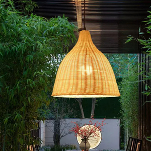 Lámpara Colgante de Bambú Hecha a Mano para Interiores, Lámpara de Techo Contemporánea de Bambú y Ratán Tejida a Mano para Restaurante - Product Image 6