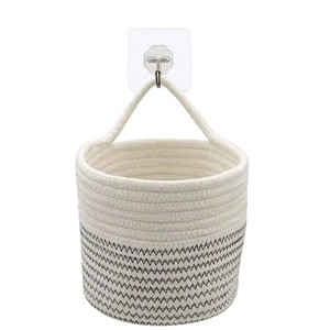 Cotton <b>Rope</b> Woven <b>Basket</b> Round <b>Storage</b> <b>Basket</b> Wall Mounted With Handle For Home Organization And Decor - Product Image 3