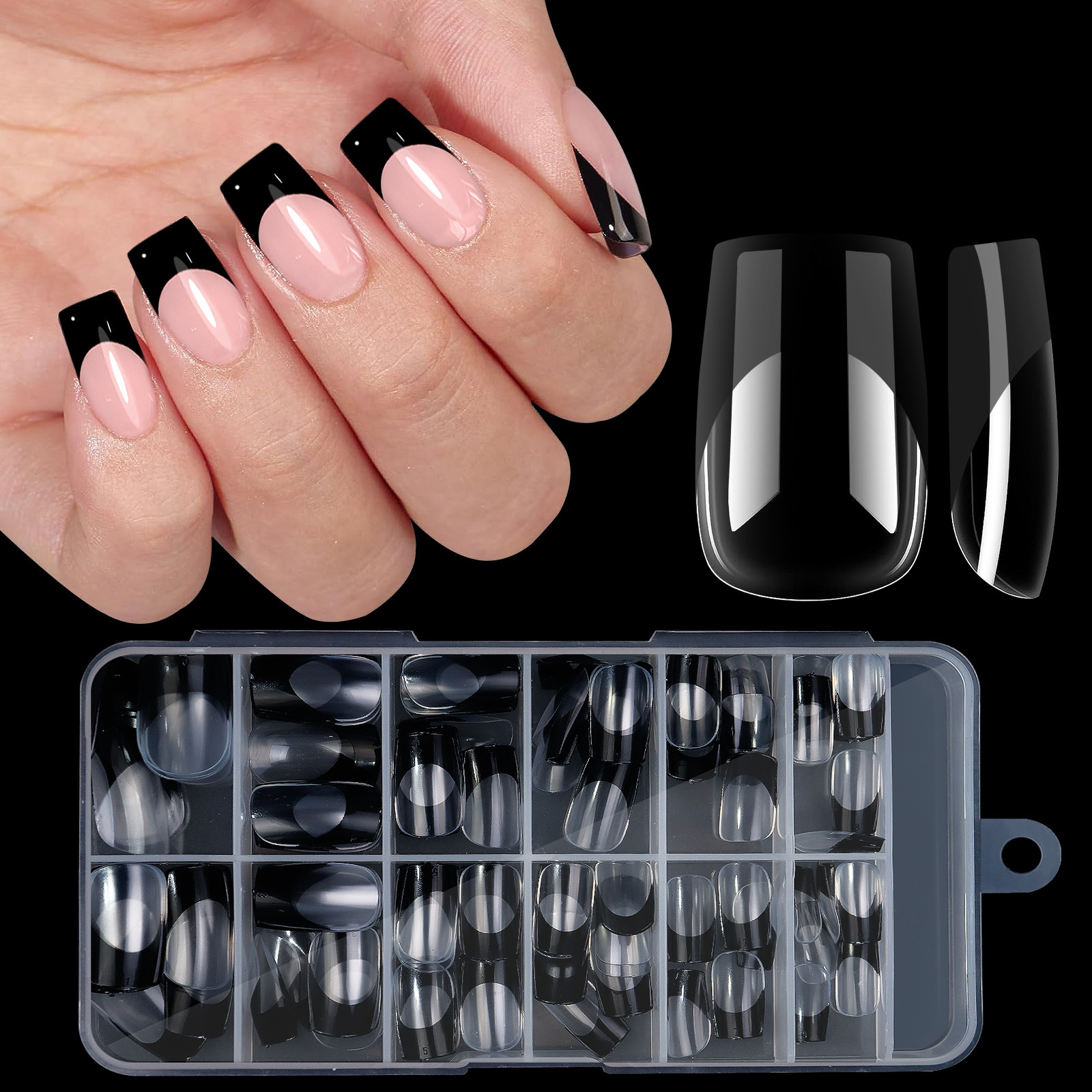 black-120 faux ongles à bout carré, style français