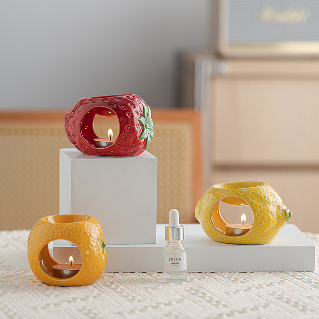 Creative Strawberry Orange Lemon Shaped Ceramic Aromatherapy Lamp Air Purifying Essential Oil Burner Diffuser Ceramic Wax Warmer