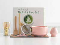 Coffret cadeau Matcha rose Bol en céramique Fouet Chawan en bambou Cuillère à thé Chasen Accessoires Matcha en céramique japonaise personnalisés Outils