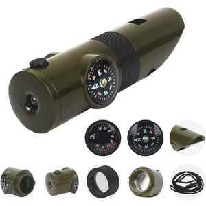 Ngoài trời công cụ thiết yếu 7 trong 1 đa mục đích cứu hộ còi với la bàn kính lúp LED Đèn pin nhiệt kế - Product Image 4