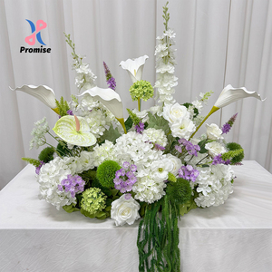 Fresh White Greenery with Purple Accent Table Centerpiece <b>Artificial</b> <b>Flower</b> Arrangement for Wedding Reception Table - Product Image 1