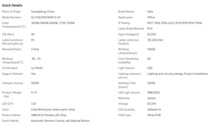 Glite-إضاءة عالية الكفاءة 2835 240 <span class=keywords><strong>LED</strong></span>/M DC24V, أبيض دافئ مع VHB شريط على الجانبين <span class=keywords><strong>led</strong></span> ضوء الشريط للمكتب - Product Image 4