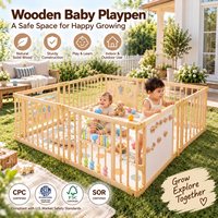 Parc de jeu pour bébé en bois avec tapis, design portable avec porte, conforme aux normes ASTM F1004-23, 16 CFR 1239, ASTM F406-24, pour la surveillance des tout-petits en Amérique du Nord