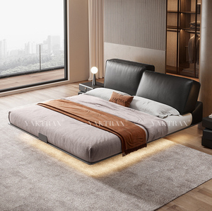 <span class=keywords><strong>Lit</strong></span> King Size Cube Architectural de Conception Italienne, Cadre en Acier Carbone Thermolaqué, Plateforme Illusion Flottante Noir Mat 2026 - Product Image 1