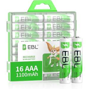 For EBL 16-Count <b>Rechargeable</b> AAA <b>Batteries</b> 1100mAh 1.2V Ni-MH Ready2Charge <b>Battery</b> Pack for Flashlights & Toys - Product Image 1