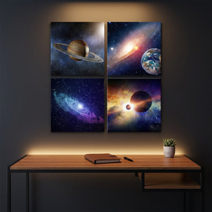 Lienzo Moderno de 4 Paneles con Diseño de Cielo Estrellado, Impresión Digital con Tinta Ecológica, Arte Astronómico Contemporáneo para Decoración de Dormitorios y Hogar - Product Image 4