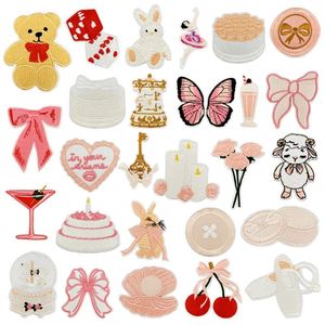 Iron on Embroidery Light <b>pink</b> Birthday Cake Girl Gift Bear butterfly Bow Cheey Dice Patch for Girls - Product Image 1