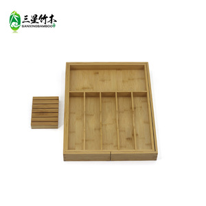 Caja organizadora de cubiertos y cuchillos de bambú extensible para fabricantes transfronterizos con bloque de cuchillos desmontable - Product Image 3