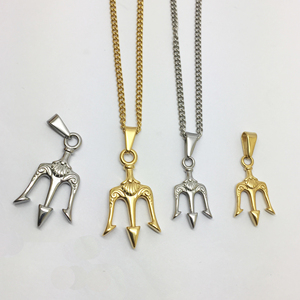 Colgante de Tridente punk para hombre, joyería chapada en oro de 18K de la antigua griega, de acero inoxidable, collar de Tridente del rey del mar - Product Image 2