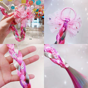 Cartone animato unicorno intrecciato corda principessa anello per capelli in plastica colorata parrucca fermagli per le ragazze per bambini e neonati - Product Image 3