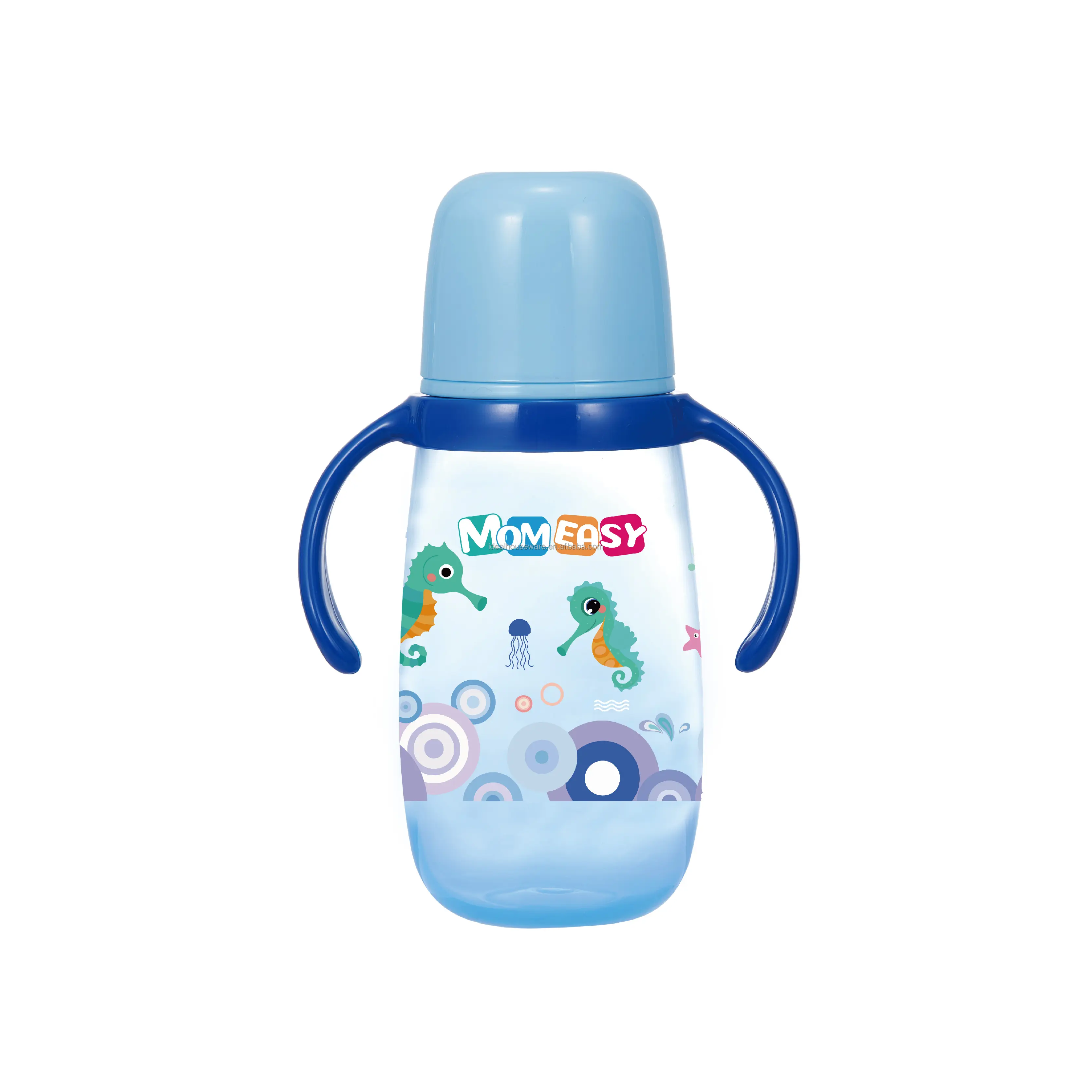 Botol susu bayi leher lebar PP 15oz dengan pegangan ganda, botol bayi gaya baru, Set pemberi makan bayi modis