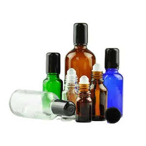 0.5Oz 1Oz 3Oz 50Ml Dik Blauwgroen Amber Dik Glas Lege Hervulbare Rol Op Flessen Roll-On Flacon Met Metalen Rolballen