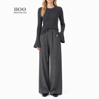 Pull chaud et décontracté à col rond, style français, côtelé fin, manches cloche, chic et minimaliste pour femme - Collection Automne JHOO