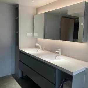 Conjunto de Lavabo Moderno Personalizado YALIG con Mueble Flotante de Pared de MDF, Lavabo y Organizador de Maquillaje - Product Image 3