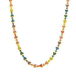 Kalung bunga Plum segitiga berlian penuh perhiasan baja tahan karat berlapis emas 18K - Product Image 1