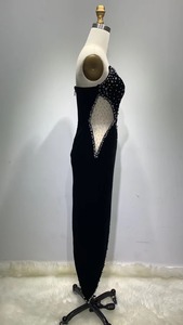 ED2282 Kimshein abiti da sposa nero senza spalline maglia scava fuori strass perline Vestidos <span class=keywords><strong>sera</strong></span> - Product Image 4