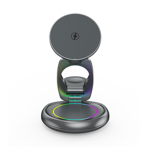 Magsafe Magnetic 3 In 1 Wireless Charging <b>Stand</b> 15W Qi Aluminum Alloy 360 Degree Rotation <b>For</b> <b>Tablet</b> Desktop Mount - Product Image 2