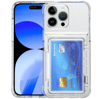 Coque transparente souple en TPU pour iPhone 15 16 17 ProMax avec fente pour cartes, béquille dissimulée, cadre surélevé et protection anti-chute aux 4 coins avec rebord renforcé