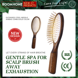 Detangling Metal Pin <strong>Brushes</strong> <strong>Wooden</strong> Paddle <strong>Brush</strong> Extended Golden Steel Pin Comb <strong>Hair</strong> <strong>Brush</strong> for Women Custom Logo - Product Image 2