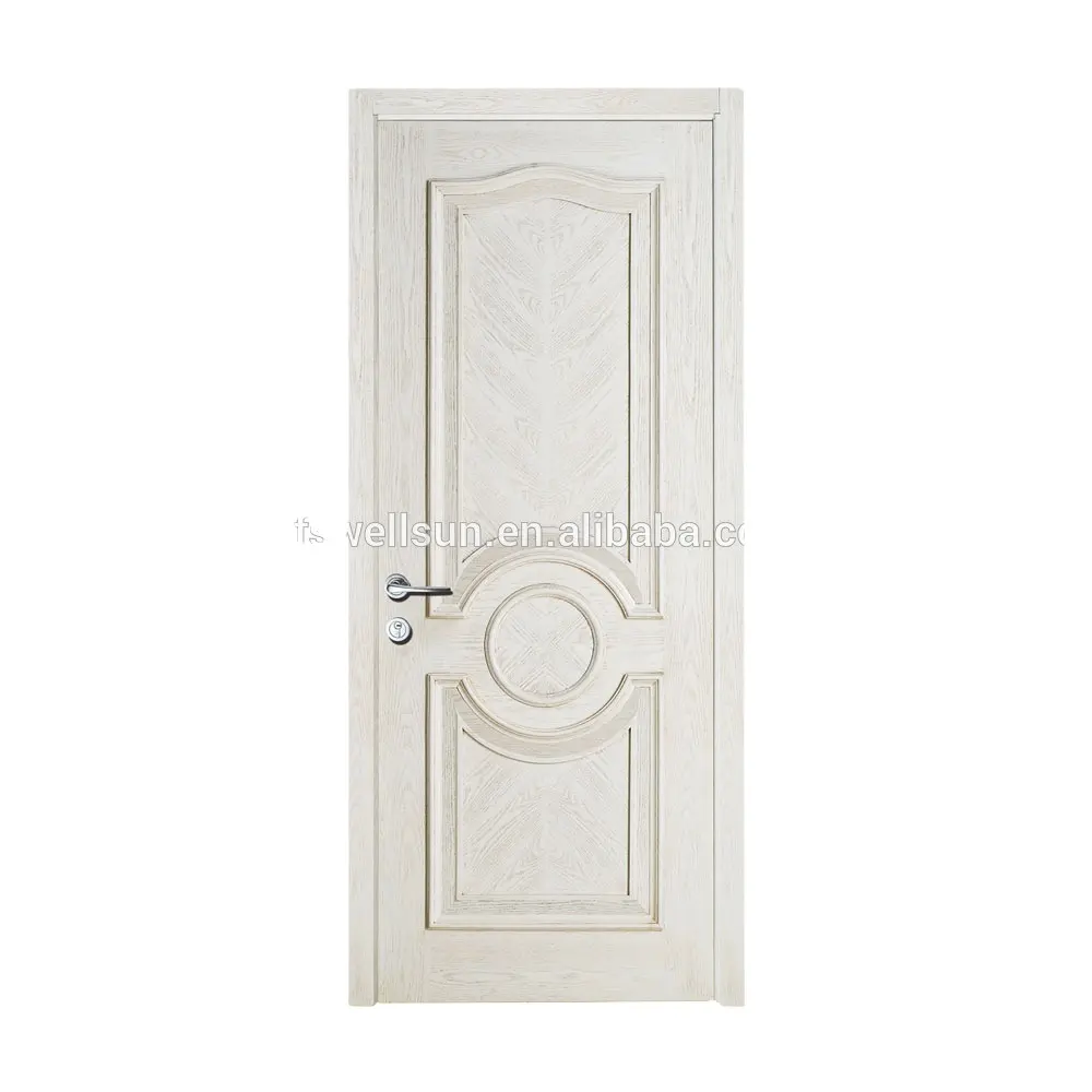 Diseño moderno y conciso para puerta de entrada, círculo central de 2 paneles, con pintura blanca