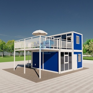 Contenitore in acciaio prefabbricato bianco blu casa con grandi porte finestre per alberghi contenitori per dormire uso per appartamenti uffici - Product Image 1