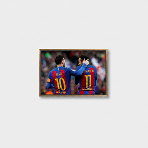 Printed <b>Canvas</b>: Messi & Neymar Soccer Art for Man Cave,GOLD <b>FRAMED</b> <b>CANVAS</b> - Product Image 2