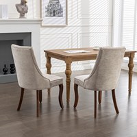 Ensemble de 2 chaises de salle à manger (beige) avec pieds en bois massif courbés, chaise d'appoint confortable avec revêtement en tissu