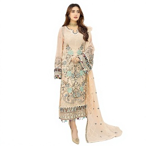 Colección Duppata Nazarene de Dhwaja Export: Salwar pakistaní de georgette pesado, semicosturado, de secado rápido, con bordados, ideal para fiestas. - Product Image 1