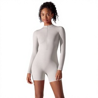 Combinaison de yoga moulante à manches longues et fermeture éclair sur le devant pour femme, respirante et extensible, idéale pour la gym et le fitness