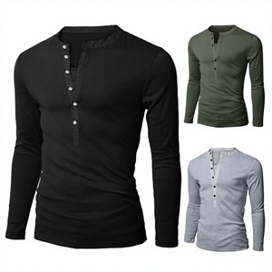 <b>Men</b> Long Sleeve <b>Henley</b> T <b>Shirt</b> 100% Cotton Digital Printing Solid Color Casual Knitted Button Front for Spring Autumn - Product Image 2