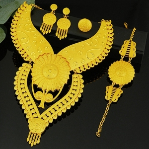 24K <span class=keywords><strong>Gold</strong></span> Schmuck Afrikanisches Braut-Schmuckset <span class=keywords><strong>Saudi</strong></span>-Arabische Damen-Halsketten-Ohrring-<span class=keywords><strong>Set</strong></span> - Product Image 2