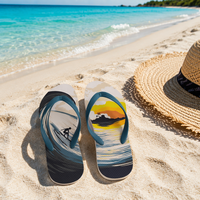 Tongs de plage à motif surf numérique par sublimation, impression couleur intégrale, conformes REACH, vente en gros