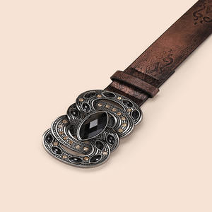 Cinturón ancho de estilo occidental para mujer vintage elegante cuero genuino PU aleación diseñador étnico con cuentas acentos de madera Pakistán - Product Image 3